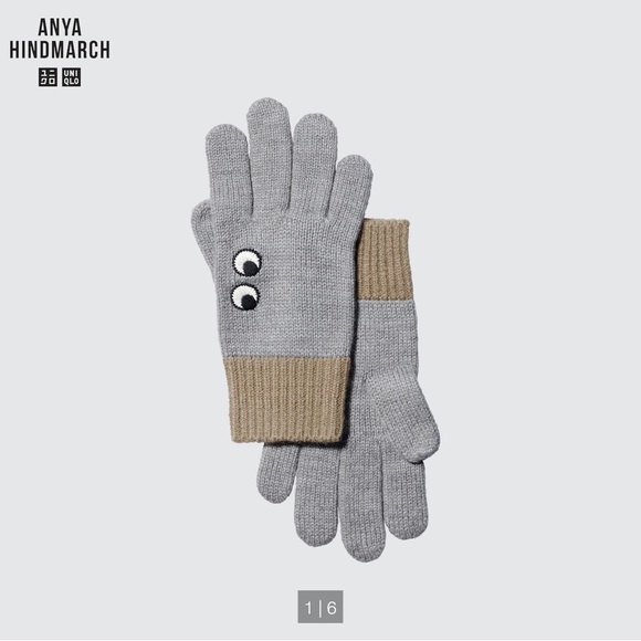 UNIQLO x ANYA HINDMARCH Heattech Knitted Gloves Unisex Size M Gray Colorblock - Picture 1 of 2